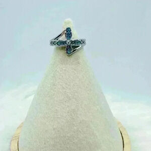 Blue Rhinestone Cross Ring Size 7